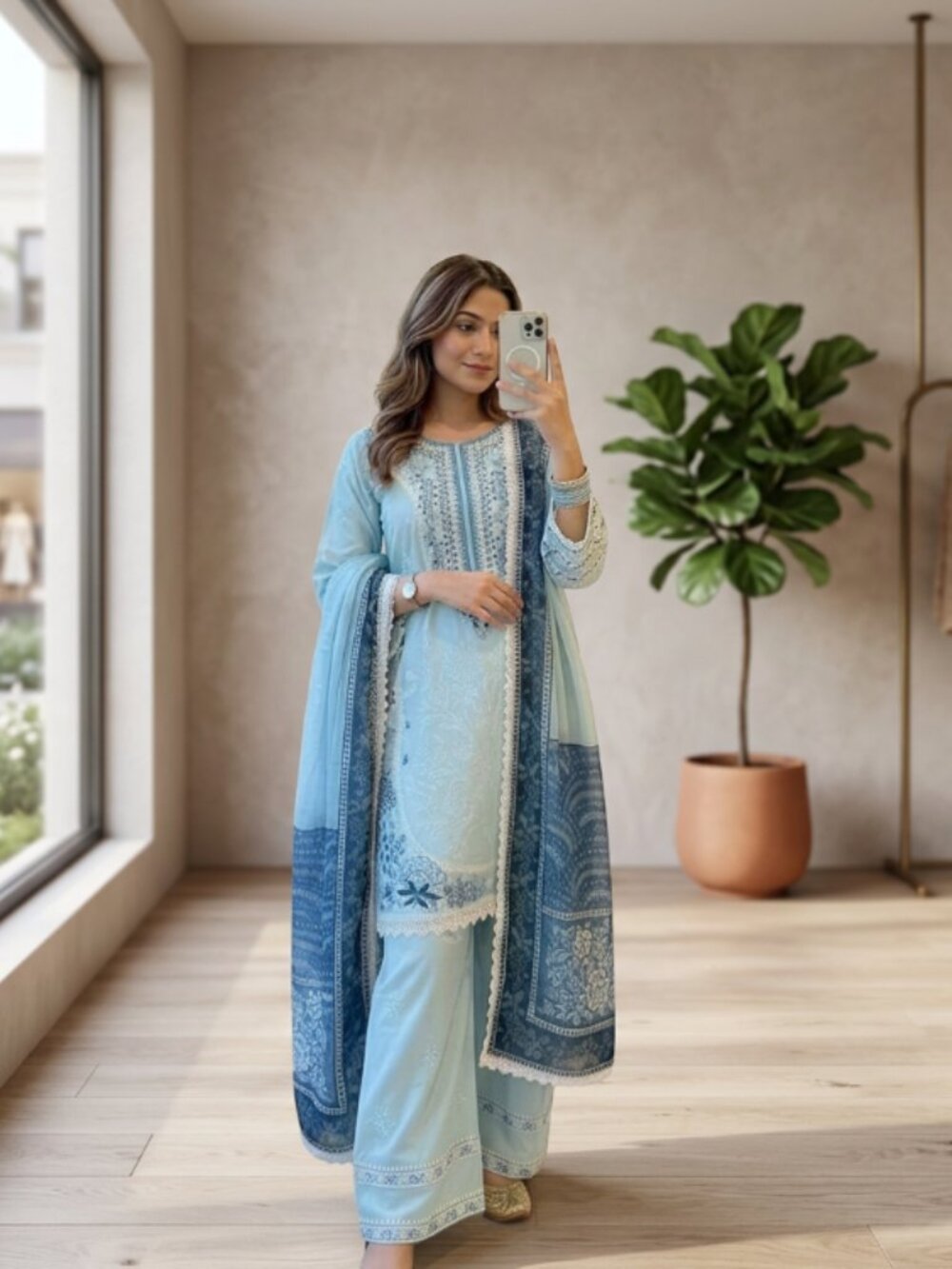 Solid Reversible Wrinkle-Free Party Wear Satin Rayon Top & Farshi Palazzo with D